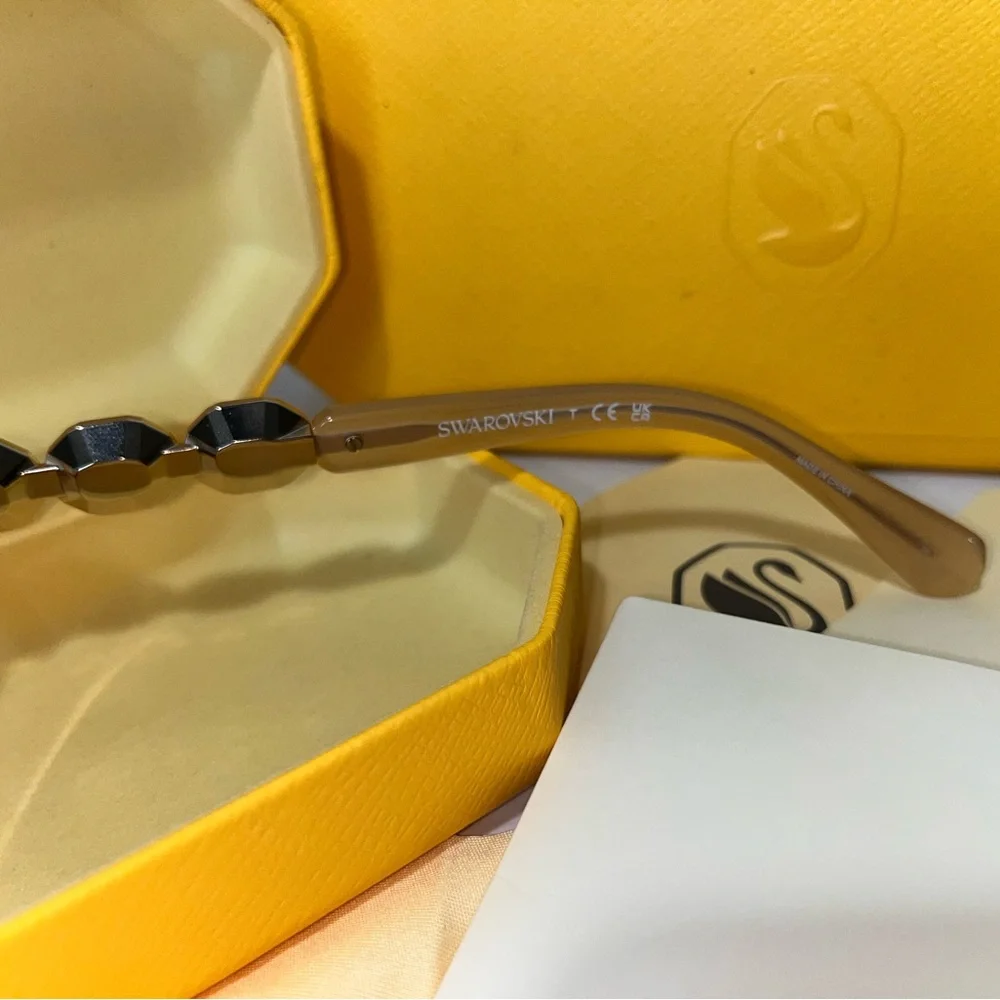 Swarovski Tan and Pink Cat-Eye Glasses with Crystal Embellishments - Picture 6 of 7